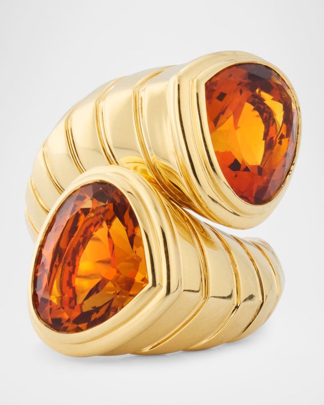 18K Yellow Gold Trisolina Madiera Citrine Moi Et Toi Statement Ring